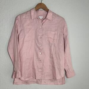 J. Jill Love 100% Linen Button Up Shirt Pink Blush Summer Vacation Tunic Pocket